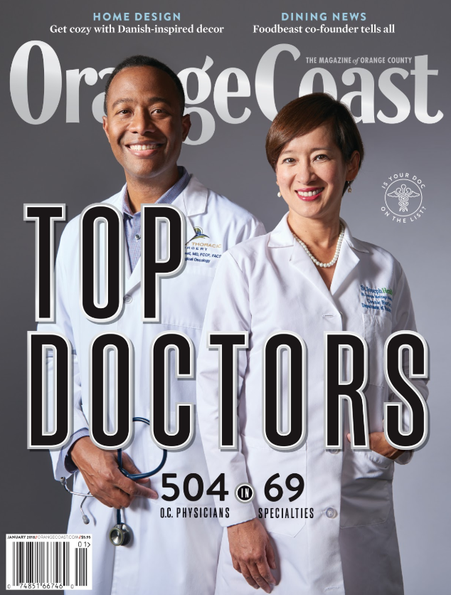 Orange Coast Top Doctors Magazine Male and Female doctors in labcoats