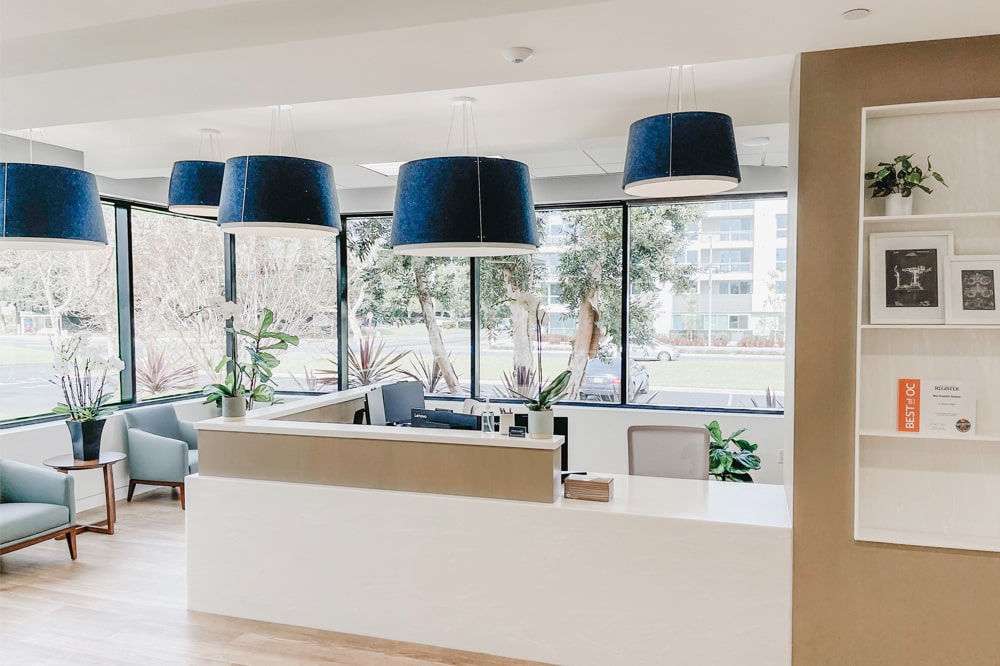 Office Front Desk Waiting Room Blue Lampshades