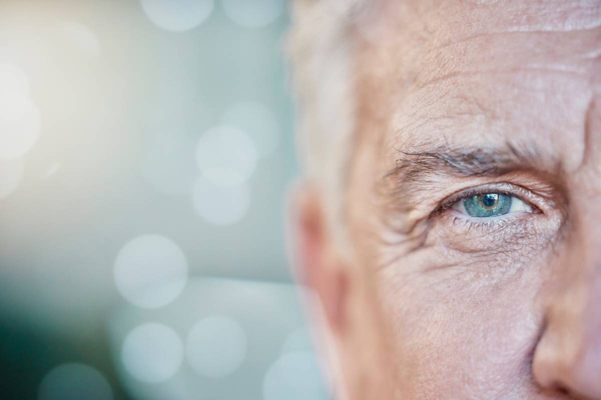 Closeup of older man's eyes.